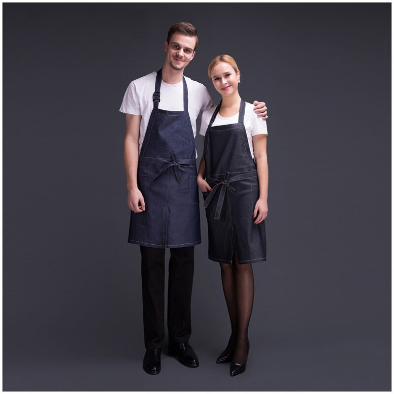 apron chef 70CM denim hanging neck apron unisex kitchen clothes chef waiter smock stretch fabric