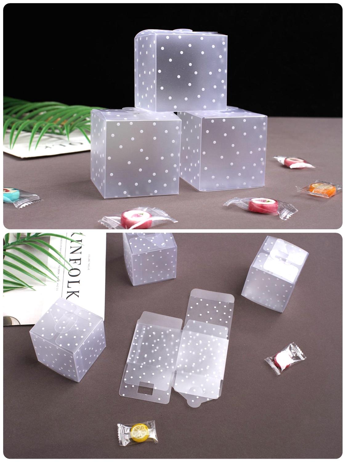 Frosted Translucent Polka Dots PVC Candy Box Wedding Favors Christmas Party Cube Boxes Sweets Candy Cake box