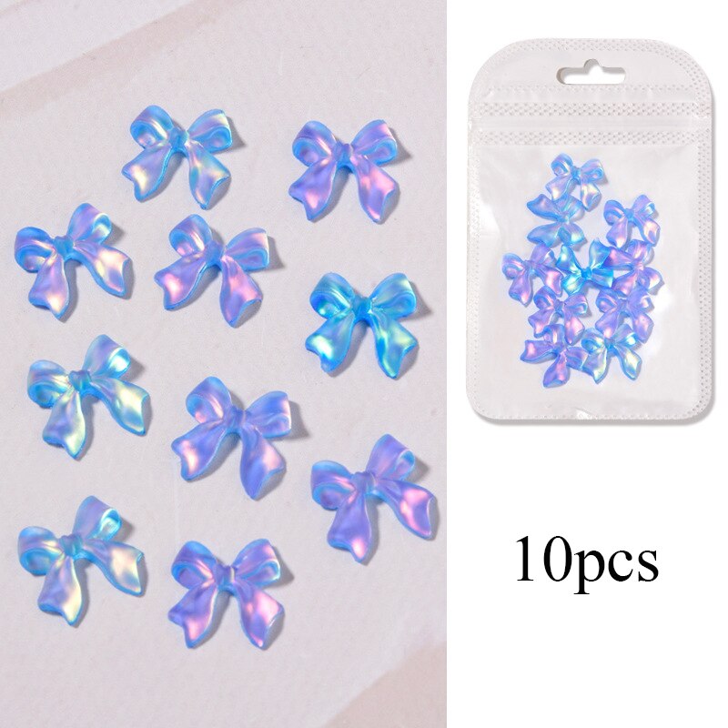 10 stk/pose blanding farger 3d nordlys sløyfer spiker rhinestones diy dekorasjon negle krystall smykker bånd sommerfugl manikyr tilbehør: Påfuglblå