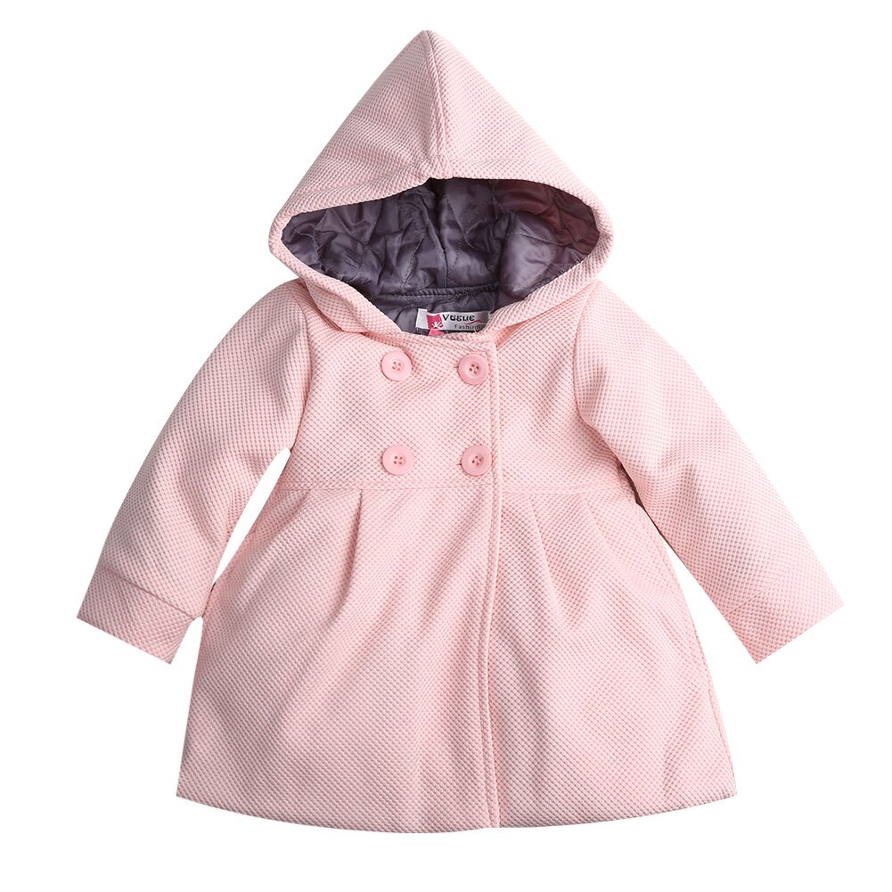 Latest Baby Girl Hooded Trench Coat Winter Windbreaker Parka Jacket Kids Outerwear: Pink / 12M