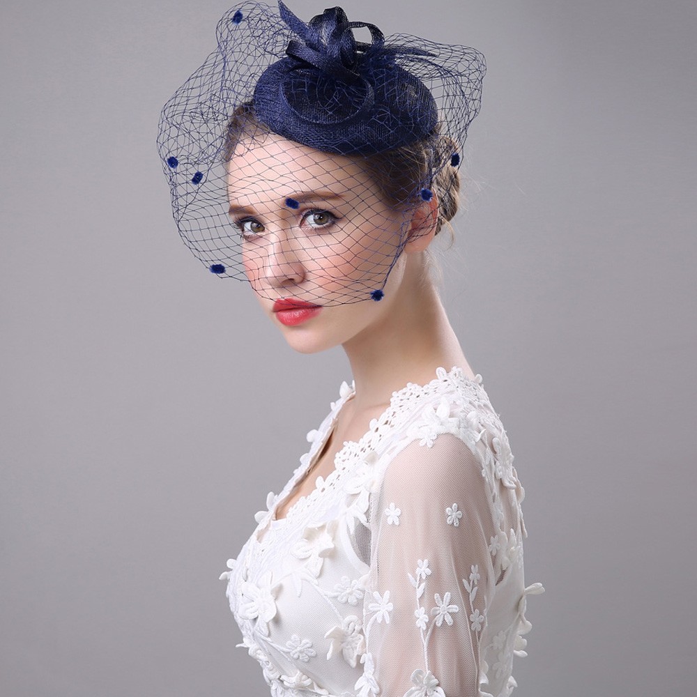 Hochzeit Hüte Für Frauen Elegante Braut Zubehör Fascinator Penny Gittergewebe Hütte Bänder Federn Hochzeit Party Hütte: Marine