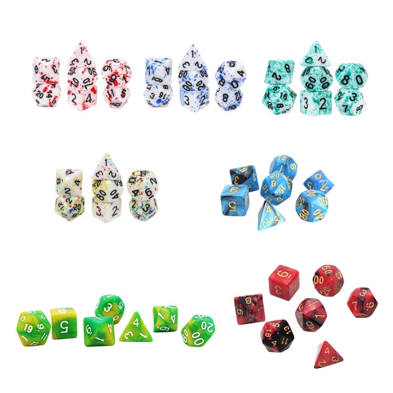 7pcs/set Acrylic Dice Set Different Shapes Digital Dice for RPG DND Board Game D0LB