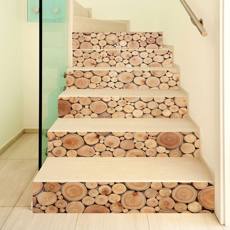 Juego de 6 unidades de bloques de madera 3D, escalera elevadora, pegatina para suelo, autoadhesiva, bricolaje, impermeable, etiqueta de pared de PVC