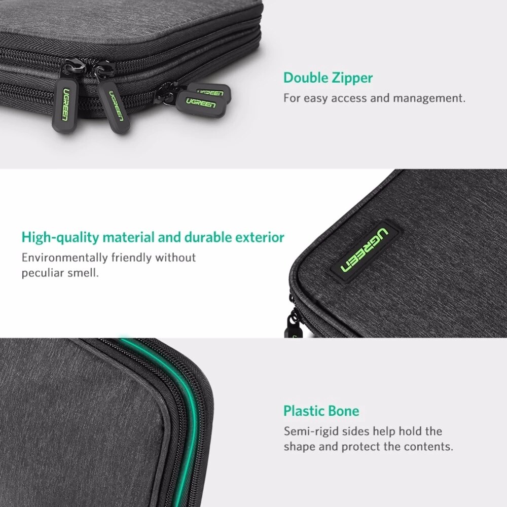 Ugreen harddisk veske power bank veske oppbevaring bæreboks for ipad mini iphone ssd ekstern harddisk disk usb kabel bag