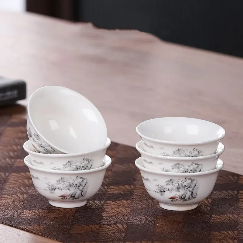 Juego de 6 unidades de taza de té con pintura de paisaje pintada a mano, taza maestra de Boutique hecha a mano, suministros de artículos de té chinos, accesorios para la ceremonia del té: Transparente