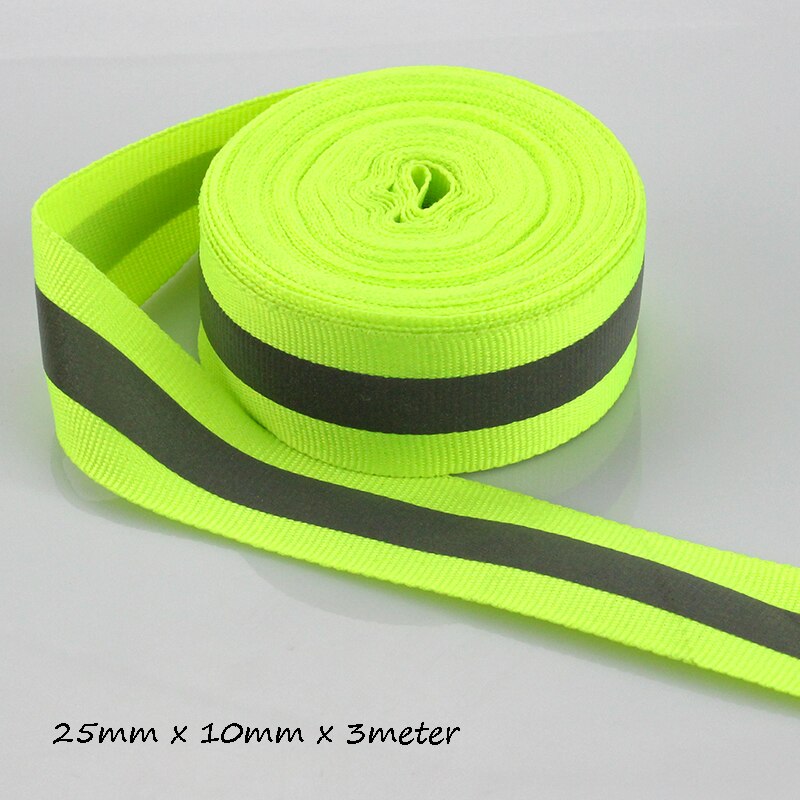3meters 25mm*10mm Green Safety Reflective Webbing Ribbon Fabric Strip Taps Sew On Tape