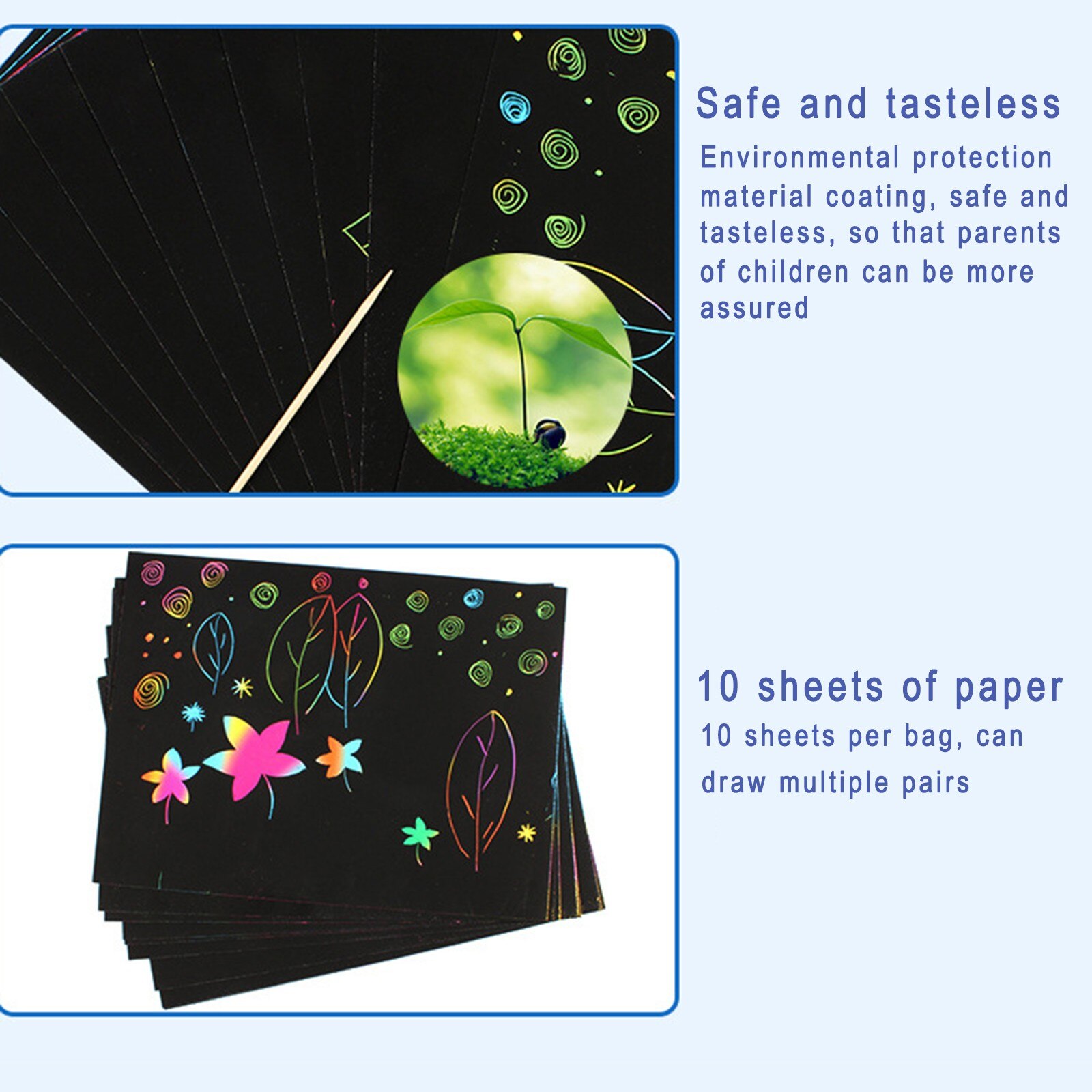 10PCs scratch art paper Colorful scratch Paper Study accessoires Art Set, Sheets Magic Scratch Art Black Scratch