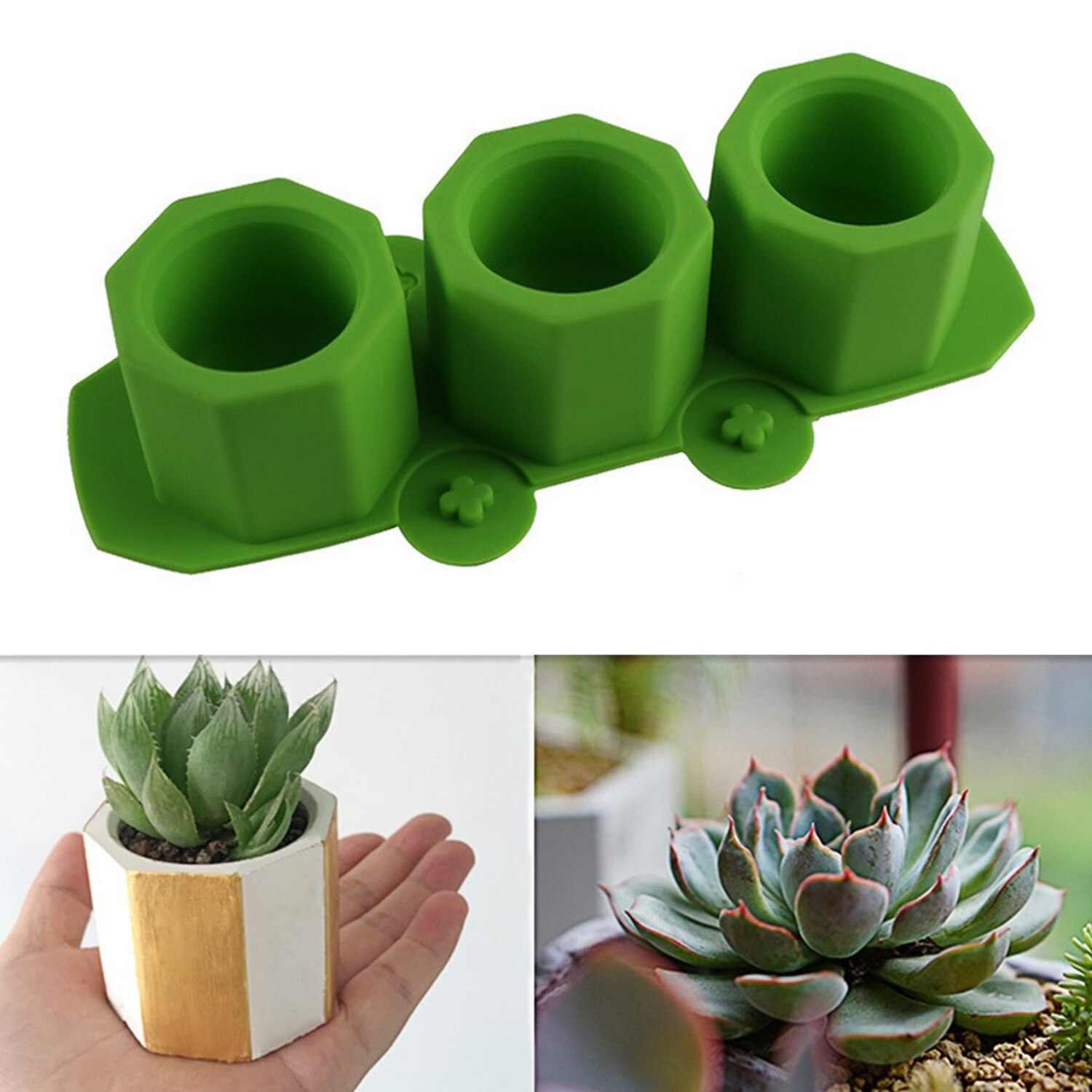 3-Slot Silicone Molds Succulent Plant Flower Pot Moulds for Making Candy Clay Candle Holder DIY Concrete Ceramic Crafts