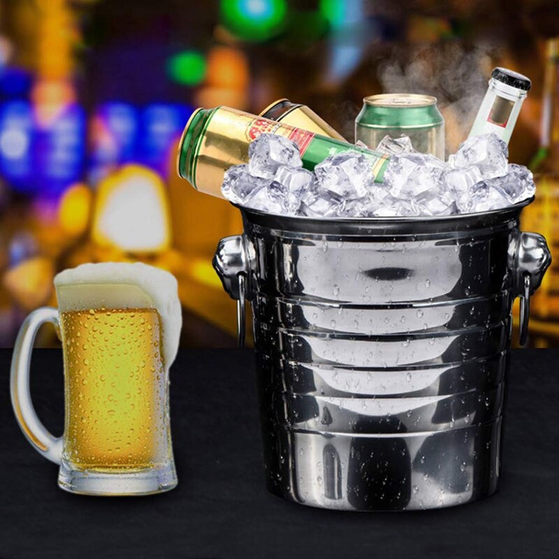 Stainless Steel Ice Bucket Thick Ice Holder Container for Bar Party Champagne Wine Barrel Silver Drink Ice Cooler Bucket Wine Be