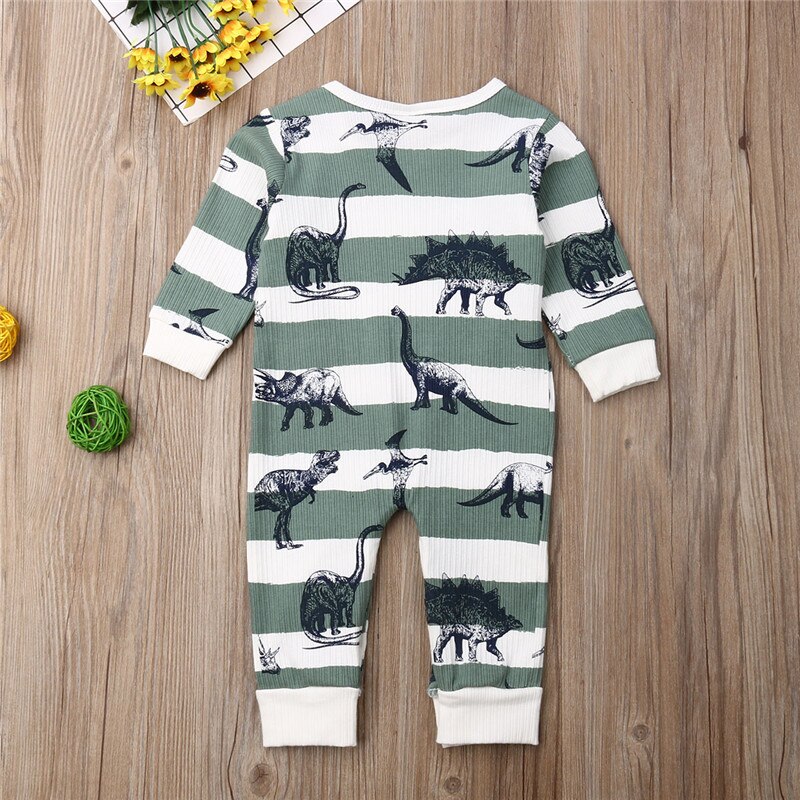 Autumn Baby girls boys printed dinosaur long sleeve ropmer casual brief clothing outfits