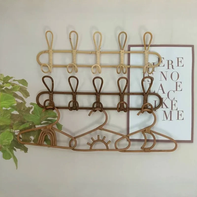Cintre en rotin pour enfants, décor Boho, manuel, étagère murale pour bébé, vêtements RapDuty, T1