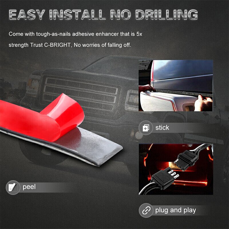 Led Tailgate Truck Light Strip Bar Waterproof 6-Function 48 inch 1.2M Reverse Taillight Brake Stop Turn Signal Warning Light SUV