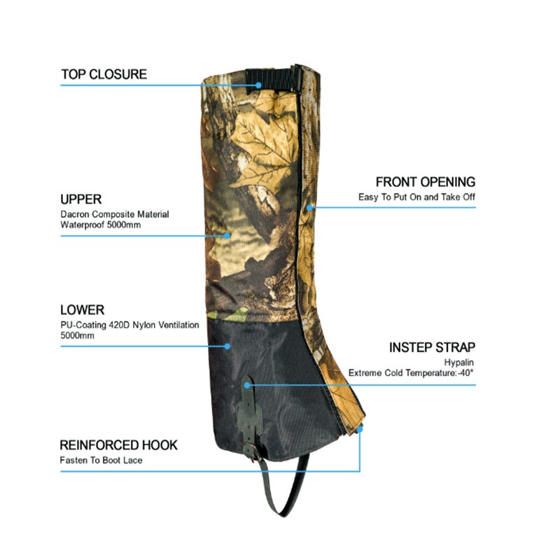 Polainas de pierna para nieve, cubierta de botas al aire libre, impermeable, ultraligeras, protección de piernas, para senderismo, escalada, Trekking