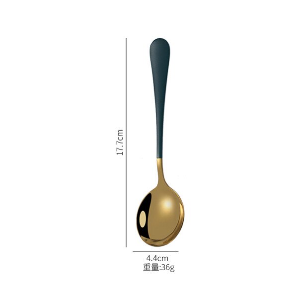 Colorful Soup Spoon 304 Stainless Steel Dinner Spoon With Long Handle Big Cooking Food Scoop For Kitchen Tableware: gold 5