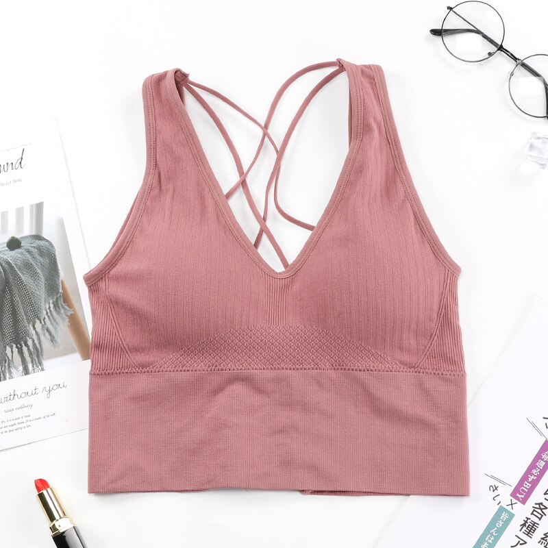 Svokor Vrouwen Mooie Terug Sport Hemdje Met Dunne Schouderbandjes Draadloze Kruis Ondergoed Open Back Tube Top: Bean Paste