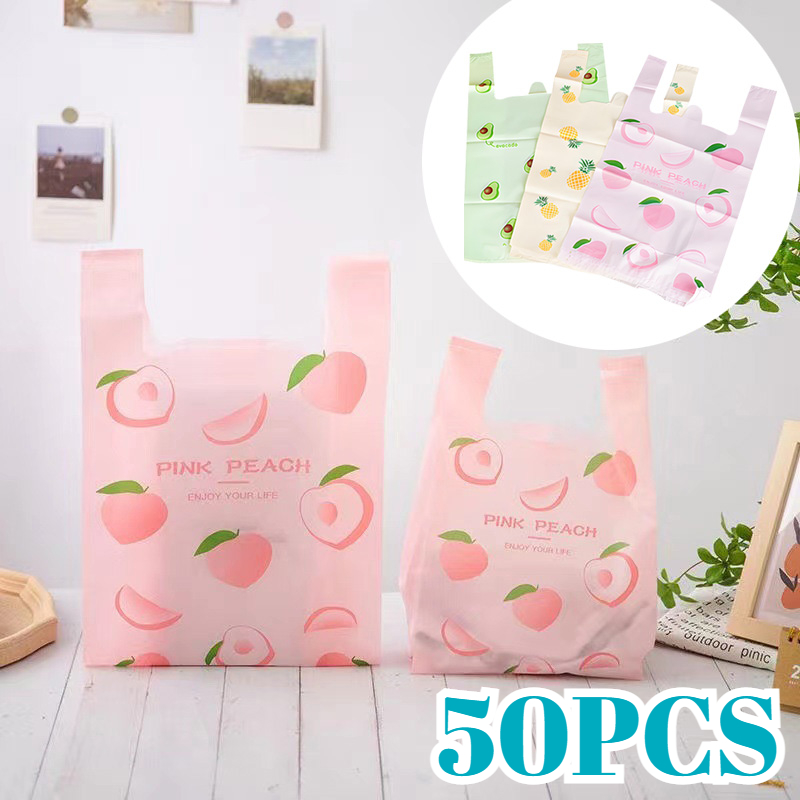 Bolsa de plástico colorida con bonito de frutas, bolsa de de mano, ropa, cocina, compras, , embalaje de reutilizable, 50 Uds.
