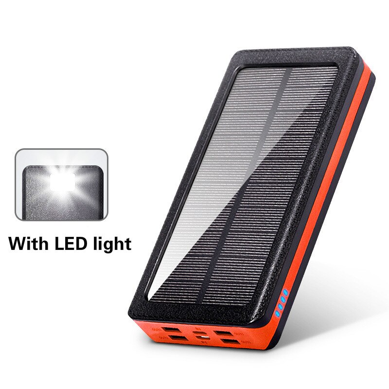 45000mAh Solar Power Bank for Samsung Iphone Xiaomi Smartphone LED Light Portable Solar Power Bank Charger Waterproof 4 USB: Orange