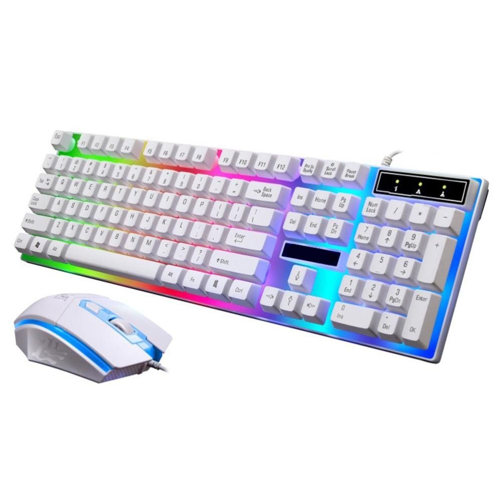Keyboard Mouse Set,Cloudro G21 LED Rainbow Color Backlight Gaming Game USB Wired Keyboard Mouse Set 104Keys (Black/White)
