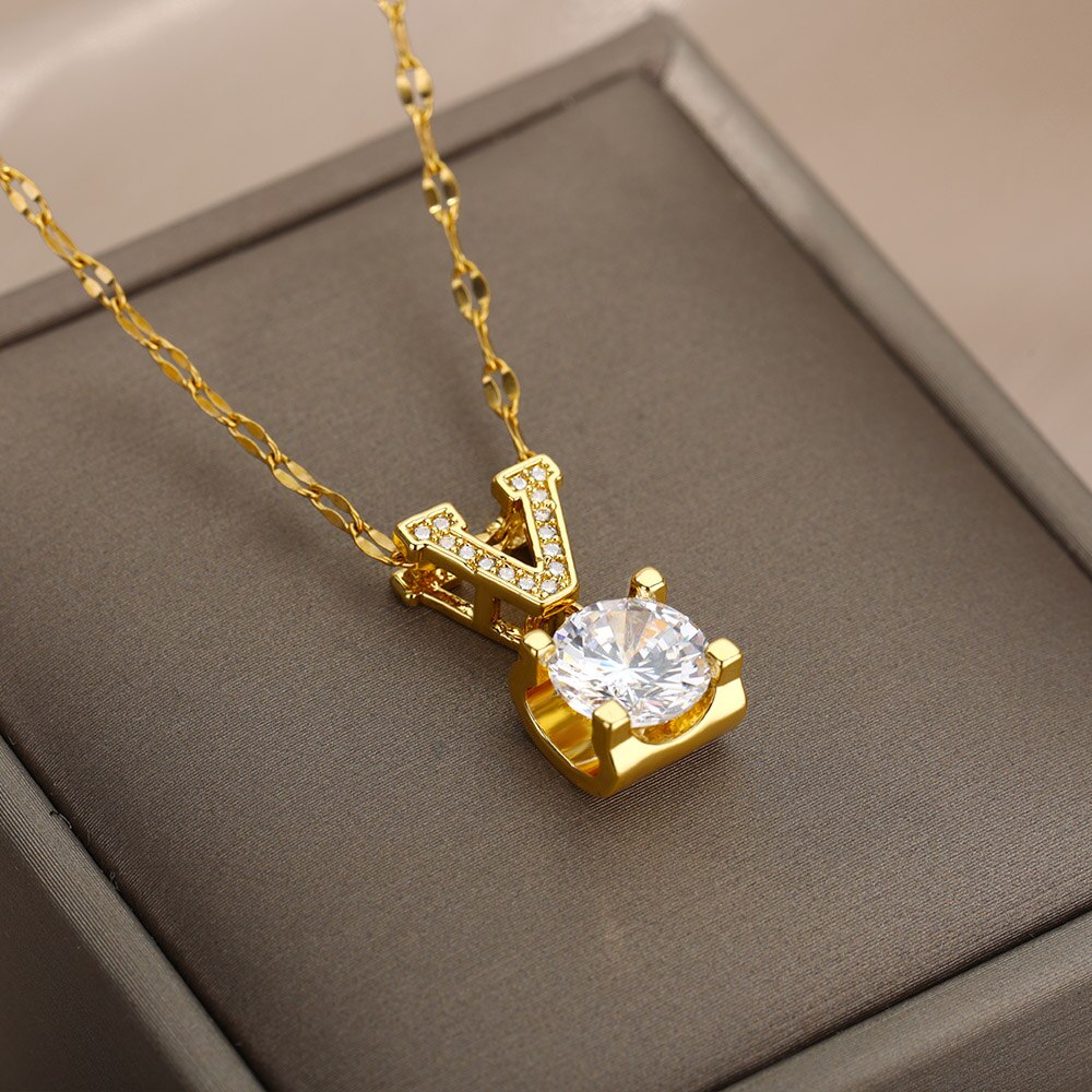 Luxus Zirkonia Halskette Für Frauen Edelstahl Gold Kette Halsketten glänzend Kristall Halsband Hochzeit Band Paar Schmuck