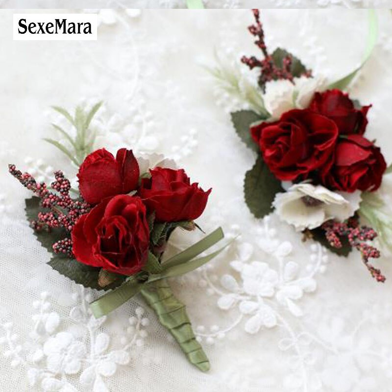 Sexemara bruiloft gala corsage ceremonie bloemen broche bruiloft corsages bruidegom bruidsjonkers knoopsgat bloemen corsage