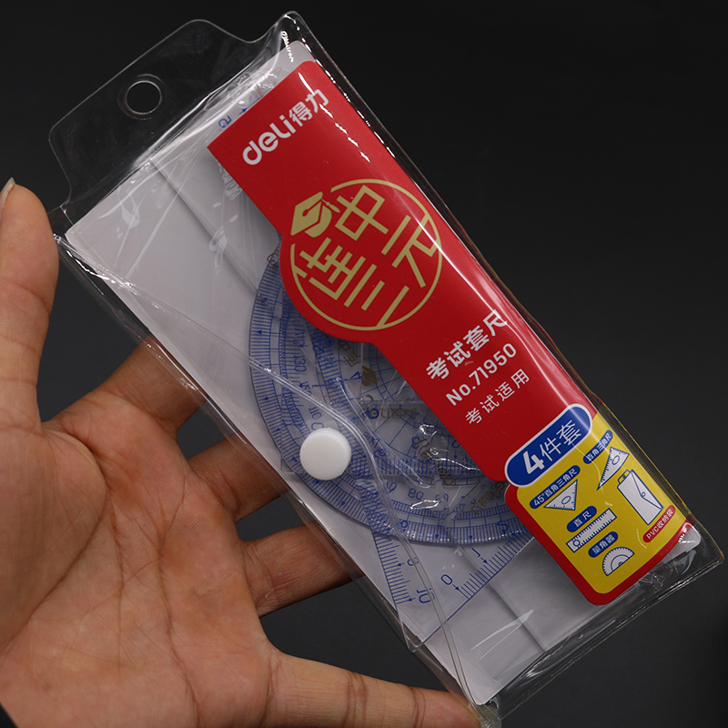 4 Piece Ruler 15cm Square Plate Length 10cm and Protractor Office and School Supplies Drawing Kit