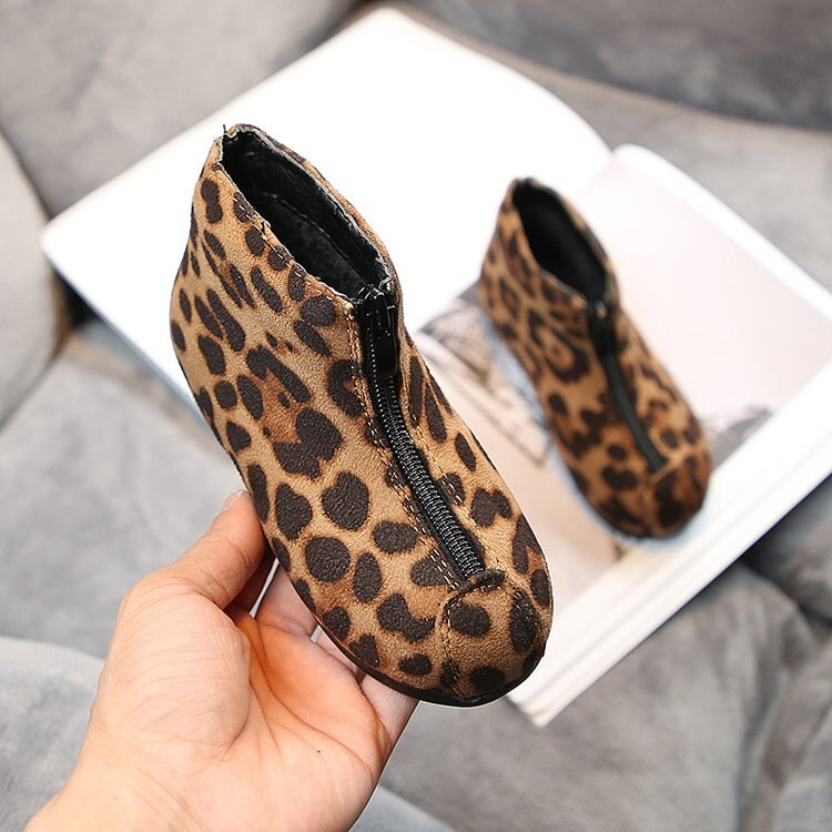 Hiver nouveaux enfants bottes garçons/filles bottines léopard daim cuir enfants chaussures décontractées antidérapant bébé enfant en bas âge botte de neige