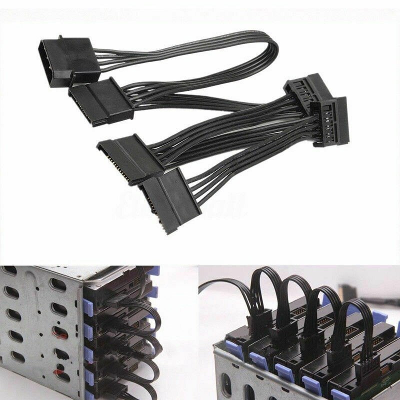 4 pin ide  to 5- port strømforsyningskabel 4 pin molex til multi sata port 18 awg ledningsledning til harddisk hdd ssd pc