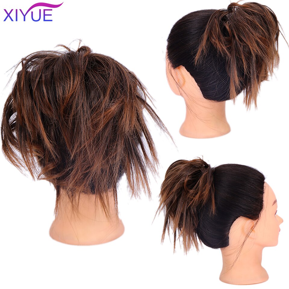 Fluffy pjusket opsat hår knold syntetisk rodet hår knold extensions elastisk pjusket hårstykke gummibånd krøllet chignon til kvinder