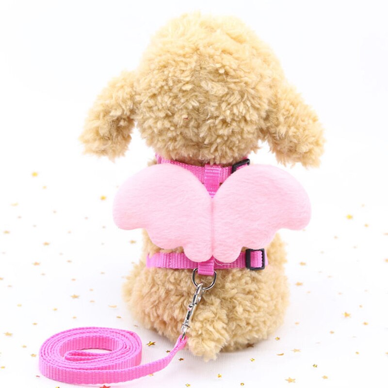 Squinans engelenvleugels konijn hamster tuigje wandellijn set verstelbare kleine huisdier borstband nylon konijn tractie lijn: Roze / M