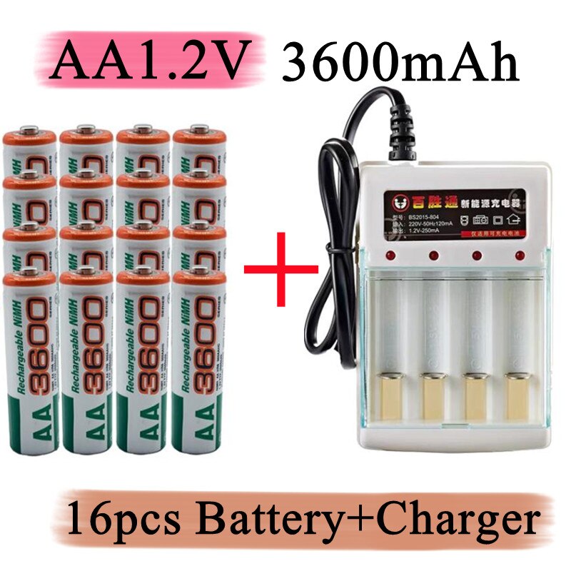Batería AA de 1,2 V para juguetes, pilas precargadas NI MH de 3600mAh, batería recargable de Ni-MH AA3600, micrófono de cámara, 14-20 Uds.