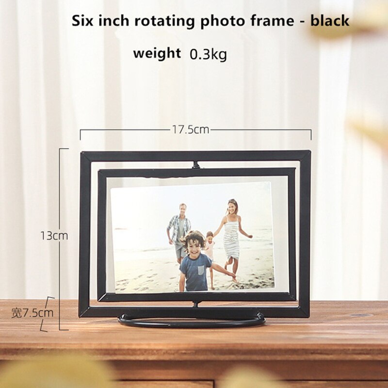 Cadre Photo géométrique en fer forgé, accessoires décoratifs créatifs pour la maison: 6 inch rotating blac