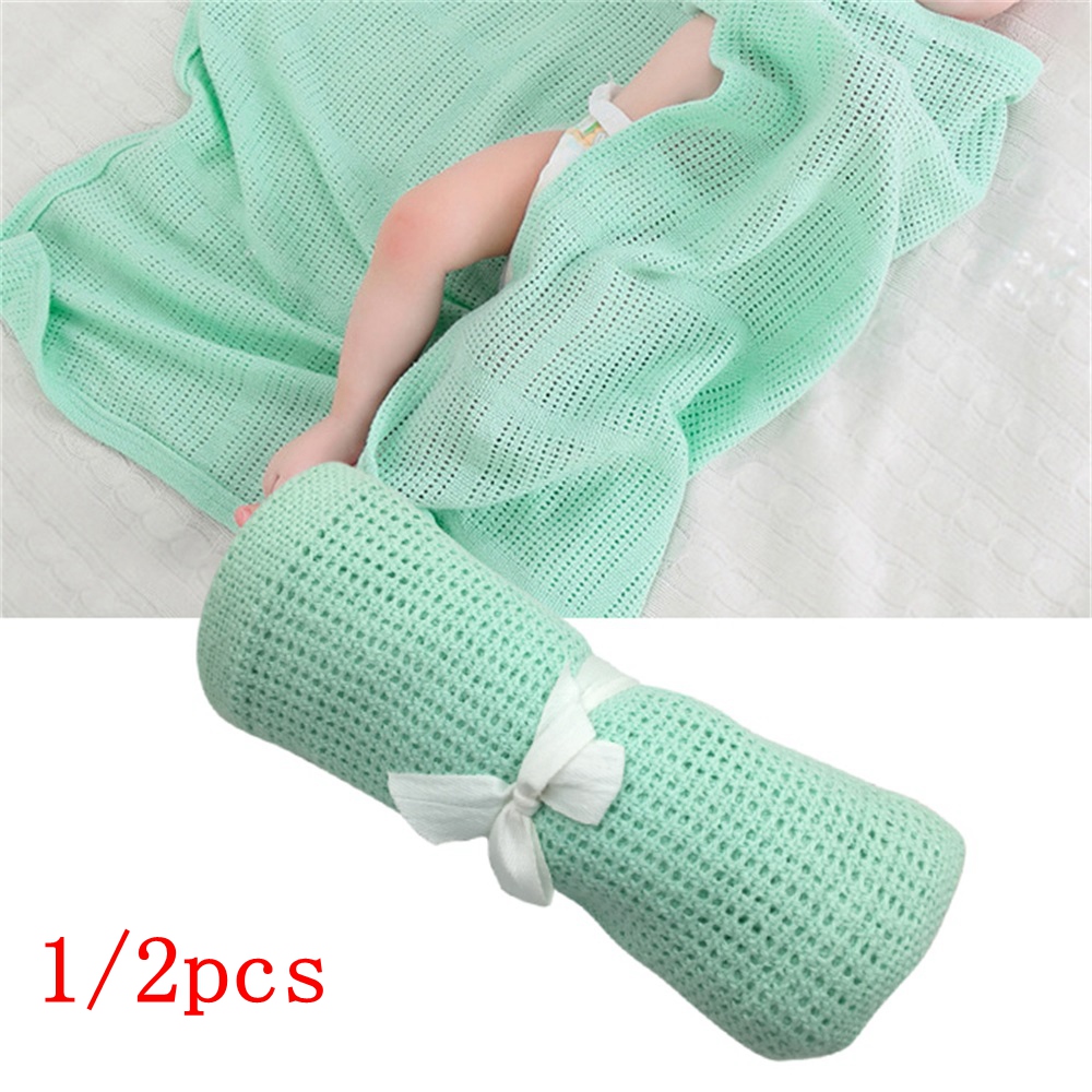 1/2/5pcs Cotton Crochet Newborn Baby Blankets Cellular Blanket Summer Candy Color Casual Sleeping Bed Supplies Hole Wrap