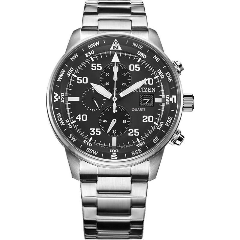 Heren Blue Angels World Chronograph Horloge Luxe Japan Quartz Horloges Business Paar Casual Staal/Lederen Band Horloge: 3 Button-Steel black