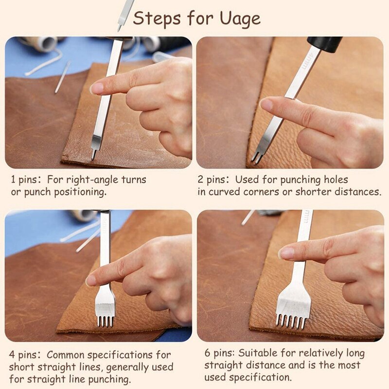 Leather Stitching Punch Sewing Kit Leather Craft Tools Kit With 4Mm Prong Hole Punch For Beginner Leather Repair Working