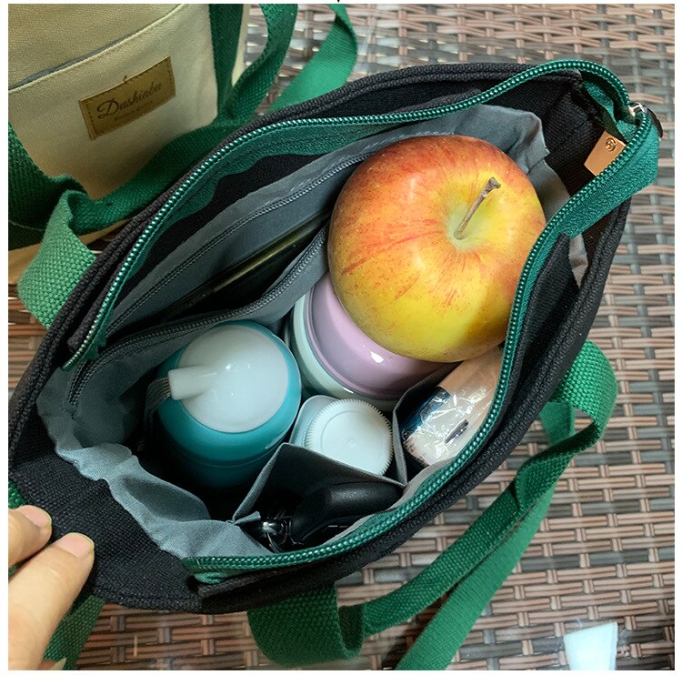 Women Zipper Multi Pocket Lunch Bag Picnic Office Worker Portable Wide Opening With Handle Thermal Insulation Tote Students