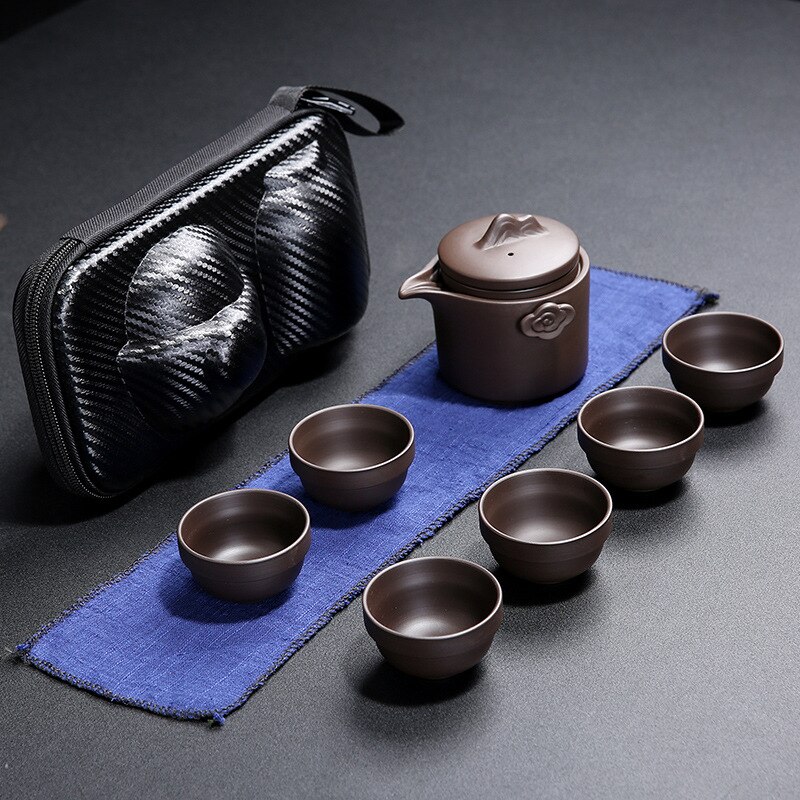 Purple Sand Tea Set Chinese Kung Fu Travel Tea Sets Purple Portable Teapot Set Outdoor Gaiwan Tea Cups of Tea Ceremony Teacup: 07