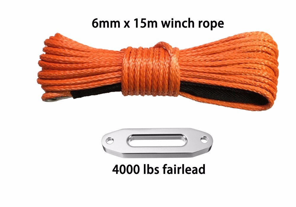 6mm*15m 4000 lbs fairlead atv -vinssi, off road -köysi, synteettinen vinssi -köysi 6mm, veneen vinssikaapeli, utv -vinssi acc