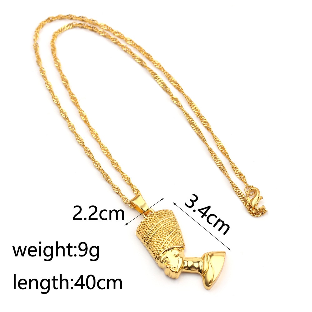 Exotic Egyptian Queen Nefertiti Pendant Necklaces for Women Men Jewelry Gold Color Jewellery African