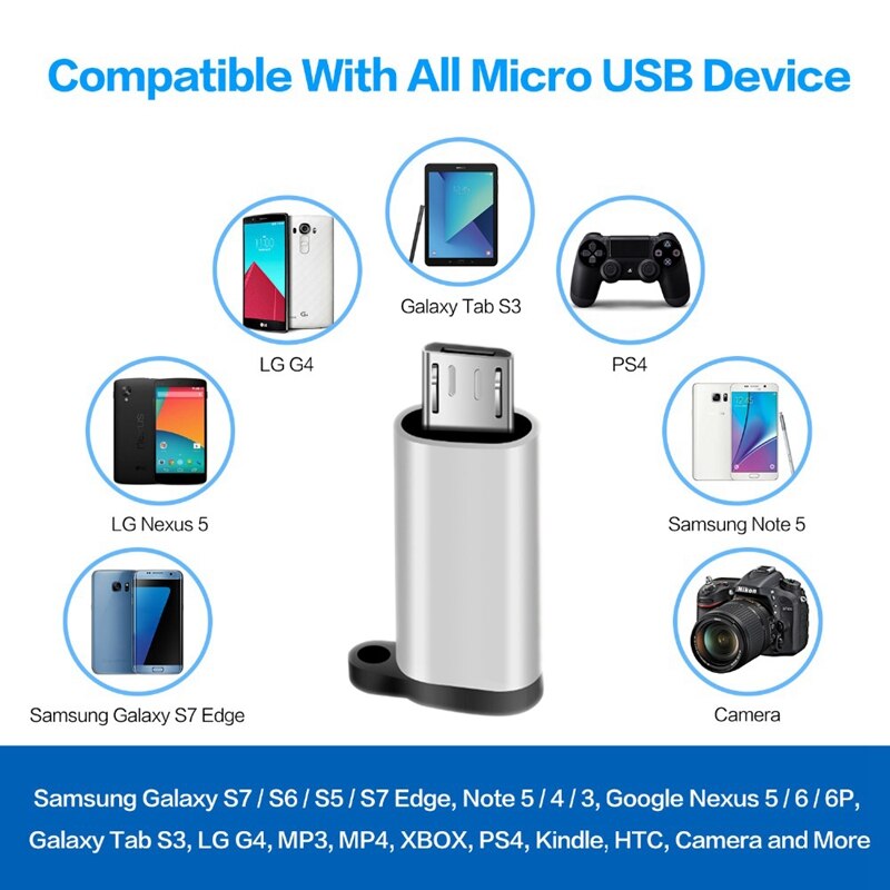 Mikro-usb-adapter type c til mikro-usb hann otg usb en omformer til android-telefon tabletter gamepad (sølv)