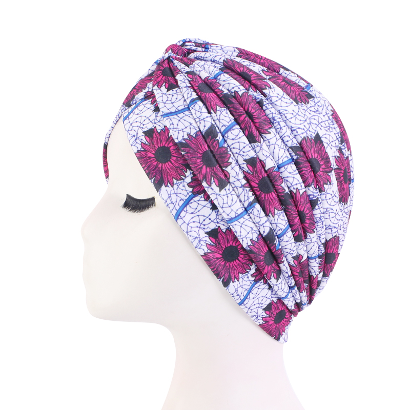 Kvinders print blomsterknude kræft flæse kemohue beanie tørklæde turban hoved wrap strikket hue hårtab tilbehør