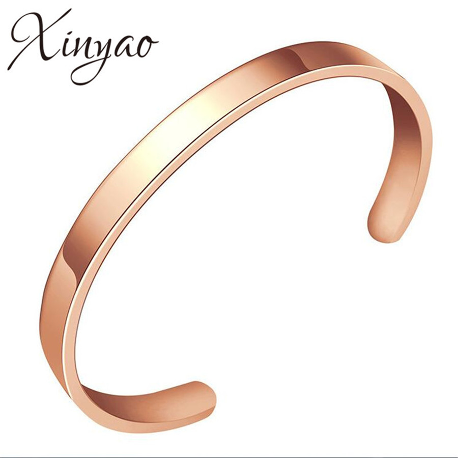 XINYAO 4mm 8mm Width Surface Blank Cuff Bracelet Bangles For Women Men Silver Color Stainless Steel Open Bangle Viking Jewelry: Rose Gold 8mm Width