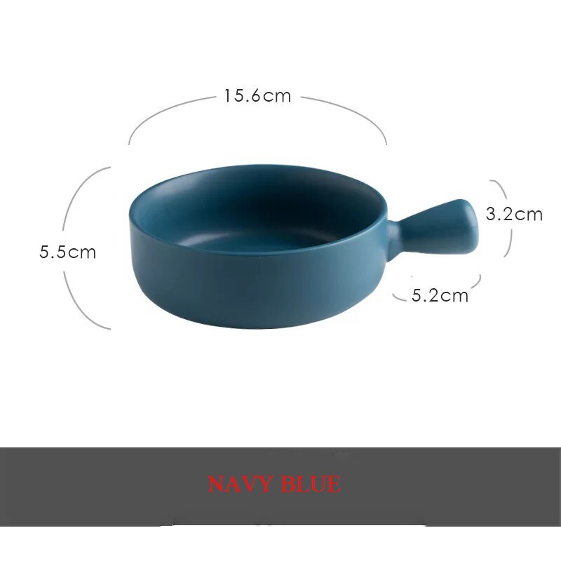 Ceramic With Handle Bowl Salad Bowl Oven Special Baking Bowl Baked Rice Bowl Fruit Dessert Bowl Instant Noodle Bowl: Navy blue