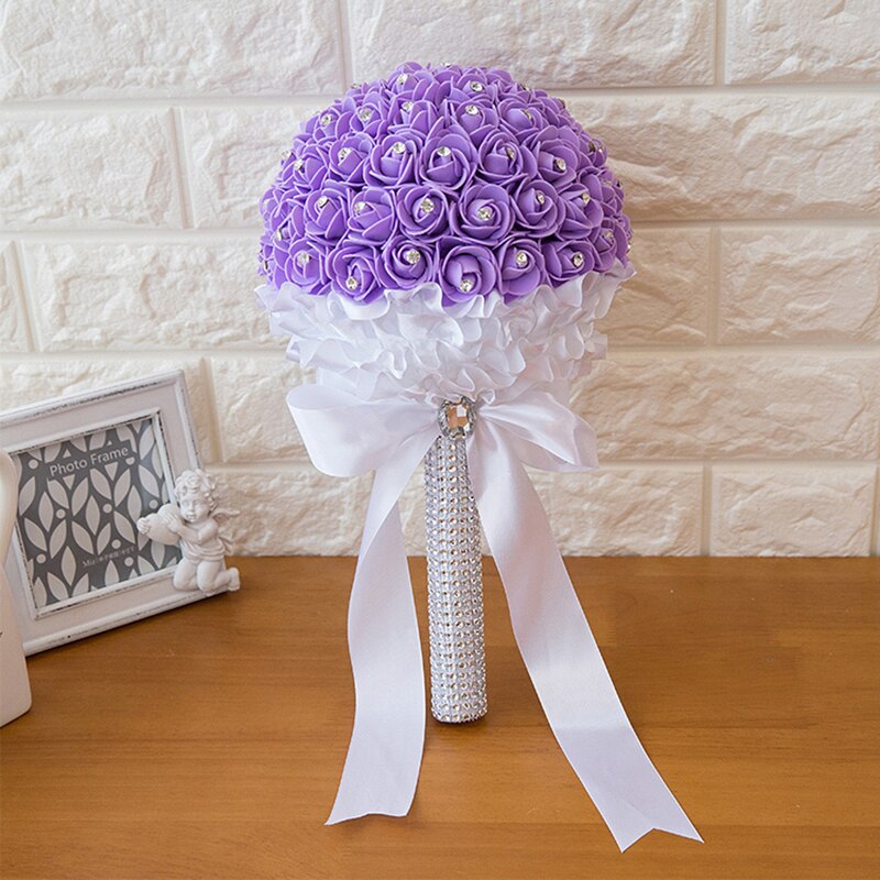Bouquet de fleurs en mousse pour mariage 6 couleurs, romantique pour demoiselle d'honneur demoiselle d'honneur, strass en cristal, décoration de mariage