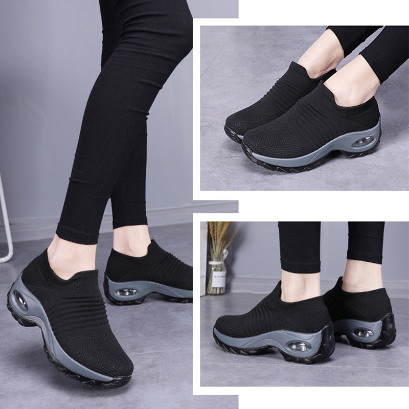 Women Slip On Mesh Walking Shoes Air Cushion Comfortable Platform Working Sneakers ALS88
