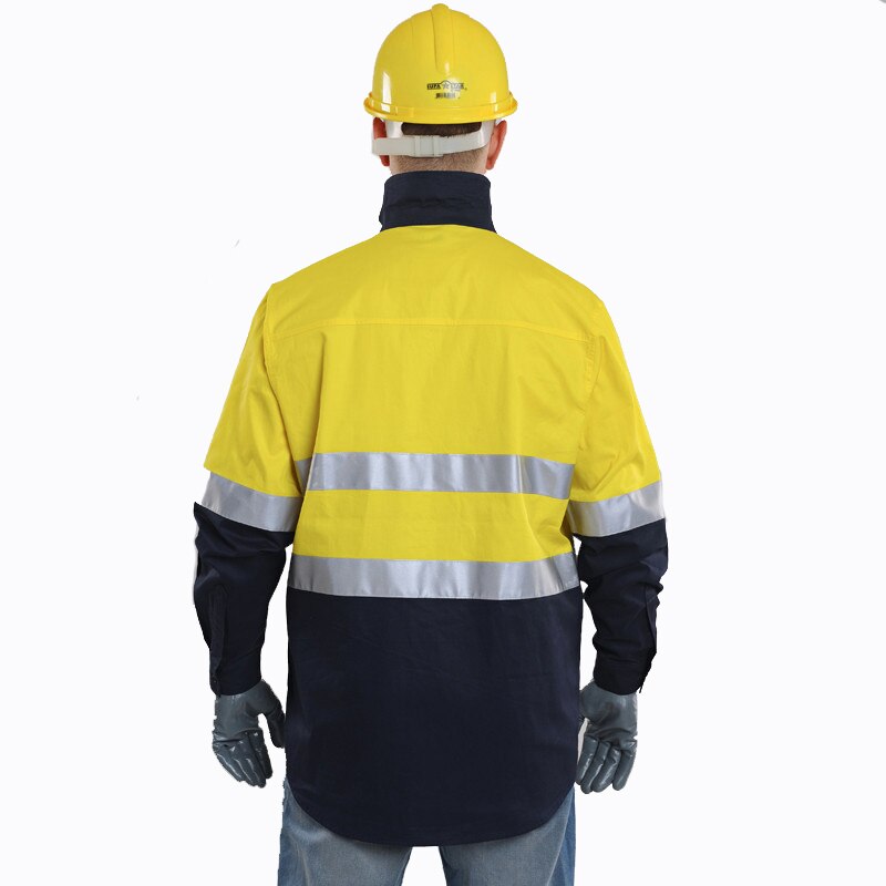 Høj synlighed hi vis reflekterende sikkerhedsarbejdsskjorter langærmede poloshirts med lommer orange marineblå 4xl