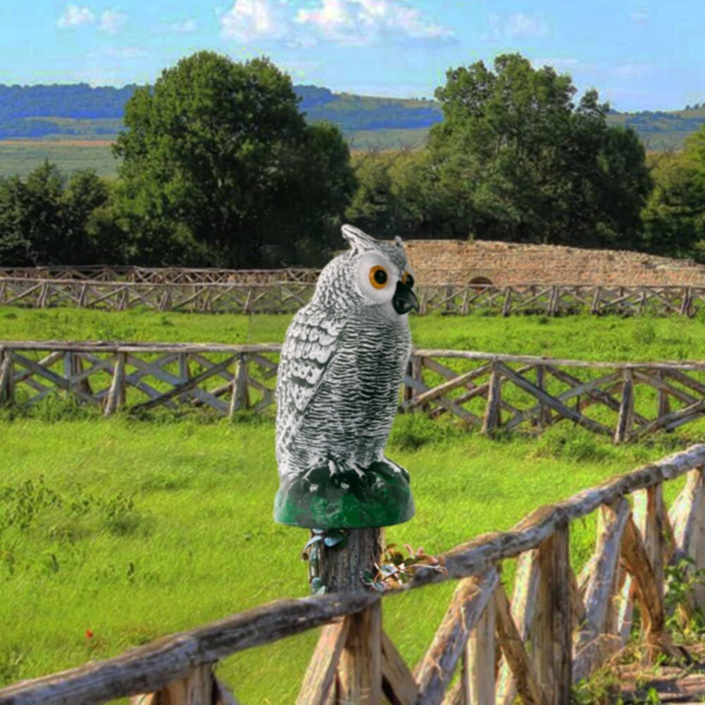 AA Outdoor Simulated Owl, Weatherproof Dummy Owl with Long Ears Garden Bird Scarecrow
