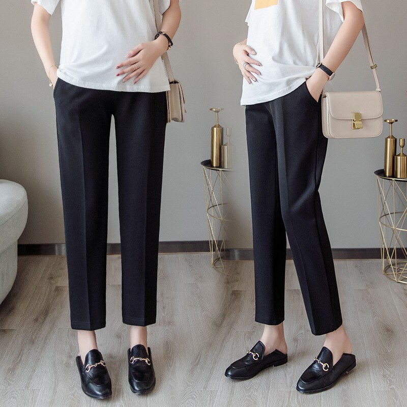 2022 schwangere frauen bauch hosen sommer schwarz elegante mutterschaft formale hosen Knöchel-länge schwangerschaft arbeit kleidung mit taschen