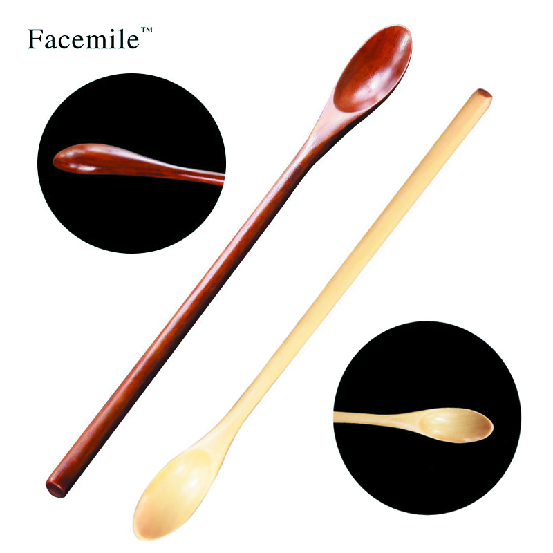 1PCS 20CM Long Flat Wooden Handle Coffee Spoon Stir Machilus Dessert Spoons Cooking Children Tableware Kitchen Accessories