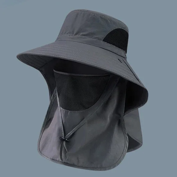 Zomerzonnehoed voor heren, brede rand, UV-bescherming, emmerhoed - vissen en jagen met nekflap, ademend voor wandelen, kamperen: Khaki