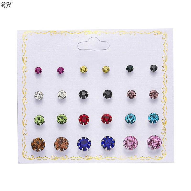 12 paires de boucles d&#39;oreilles en perles simulées, accessoires de couleur ronde, Zircon, cristal, ensemble de Piercing, boule, boucle d&#39;oreille pour femmes: ER18Y0321